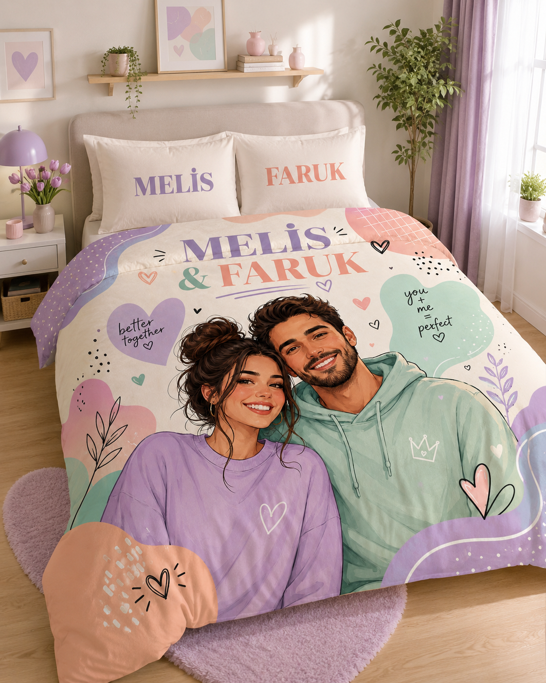 Evmila Karikatüristik Soyut Temalı Nevresim Takımı