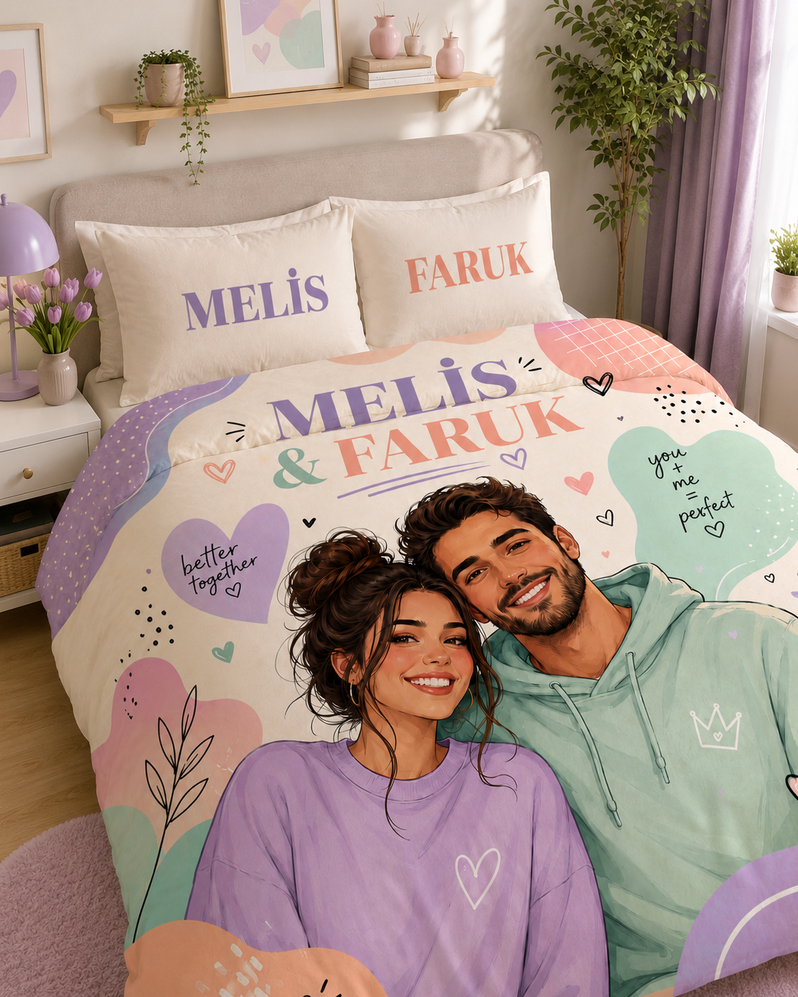 Evmila Karikatüristik Soyut Temalı Nevresim Takımı