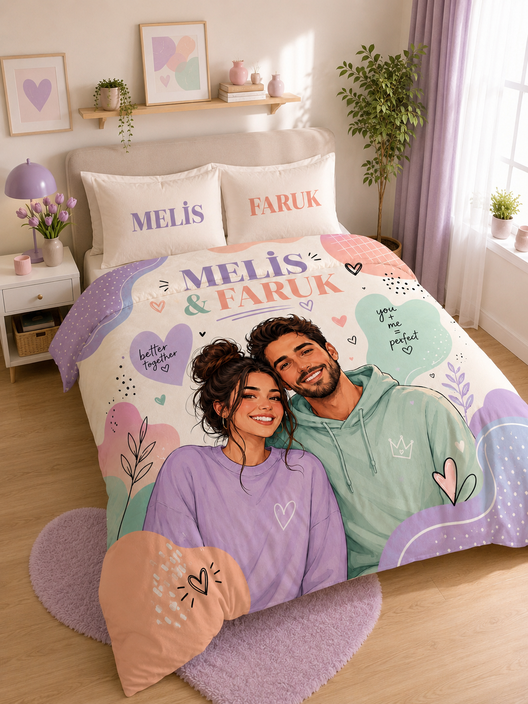 Evmila Karikatüristik Soyut Temalı Nevresim Takımı