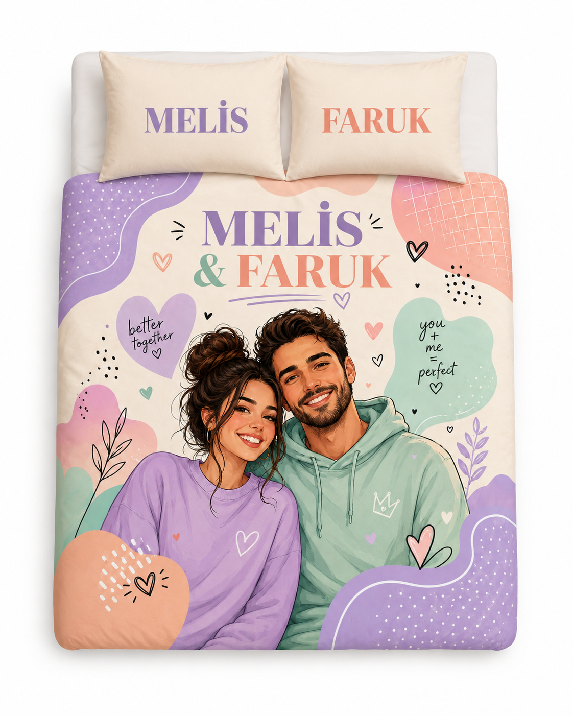 Evmila Karikatüristik Soyut Temalı Nevresim Takımı