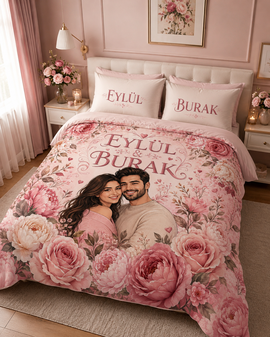 Evmila Karikatüristik Çiçek Temalı Nevresim Takımı
