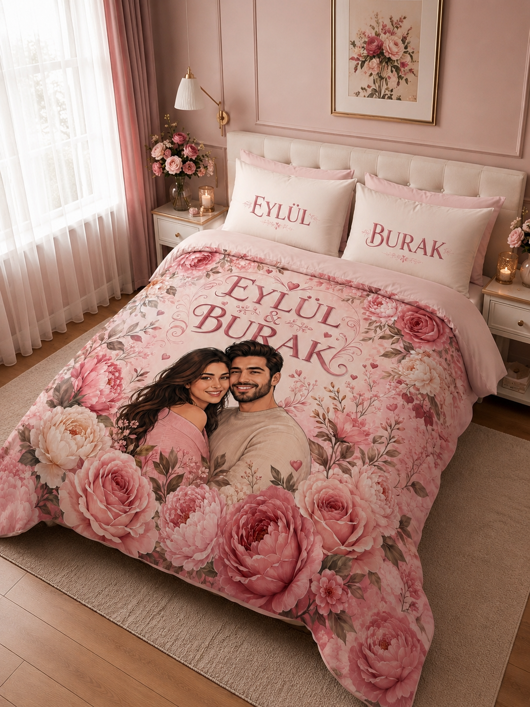 Evmila Karikatüristik Çiçek Temalı Nevresim Takımı