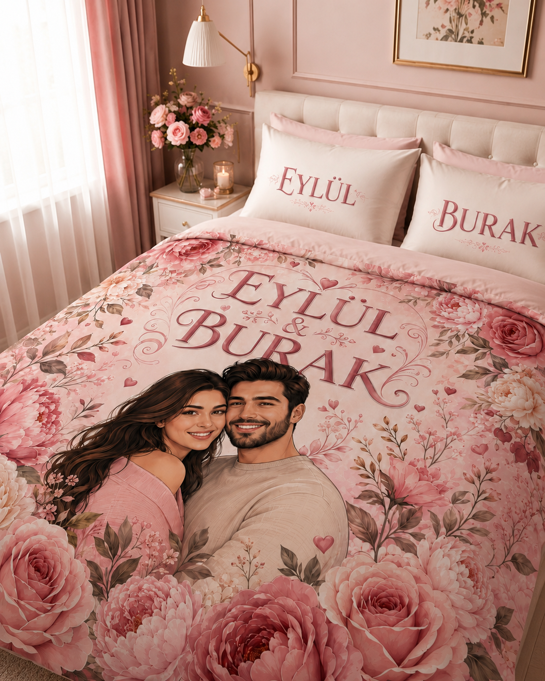 Evmila Karikatüristik Çiçek Temalı Nevresim Takımı