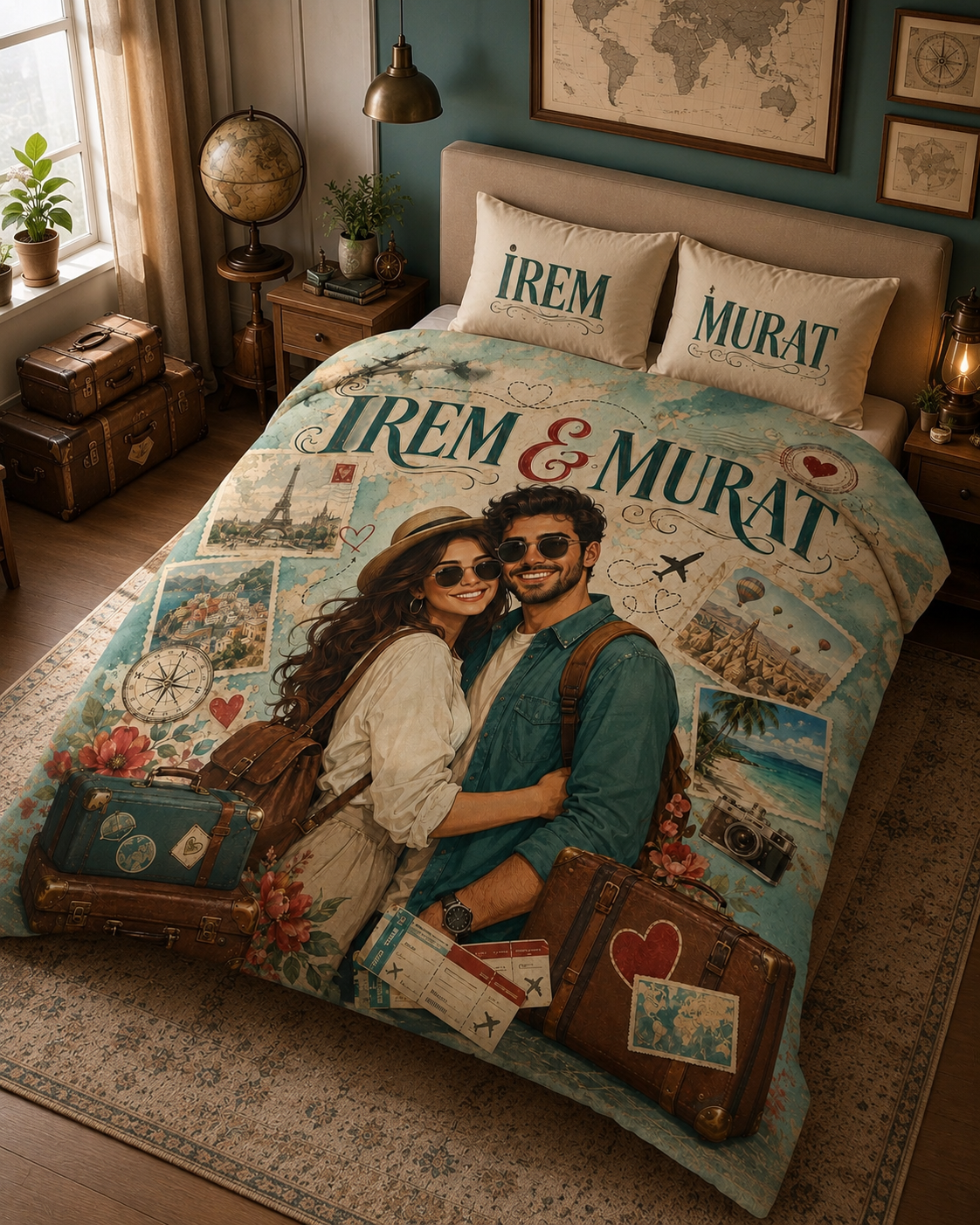 Evmila Karikatüristik Gezgin Temalı Nevresim Takımı