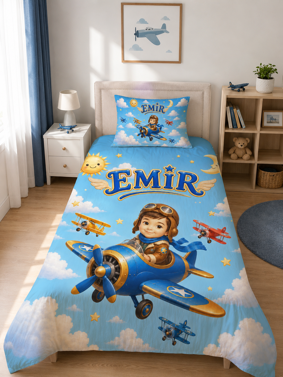 Evmila Karikatüristik Pilot Çocuk Temalı Nevresim Takımı
