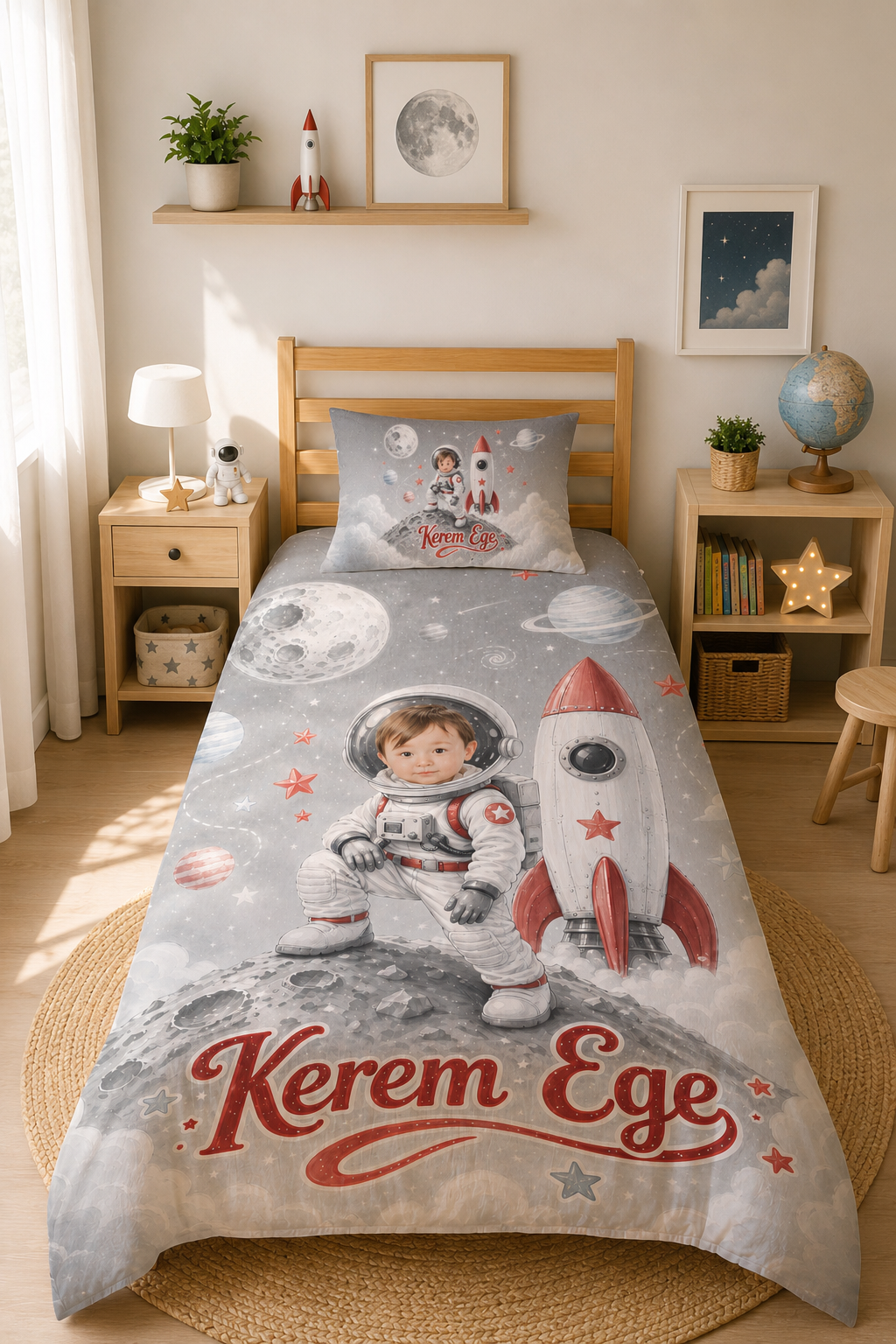 Evmila Karikatüristik Astronot Temalı Nevresim Takımı