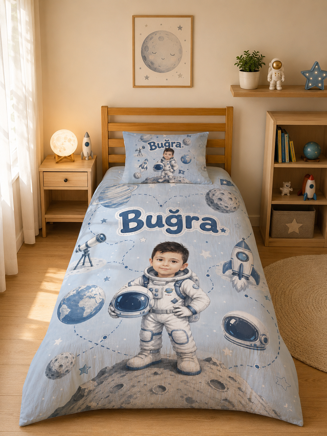 Evmila Karikatüristik Astronot Temalı Nevresim Takımı