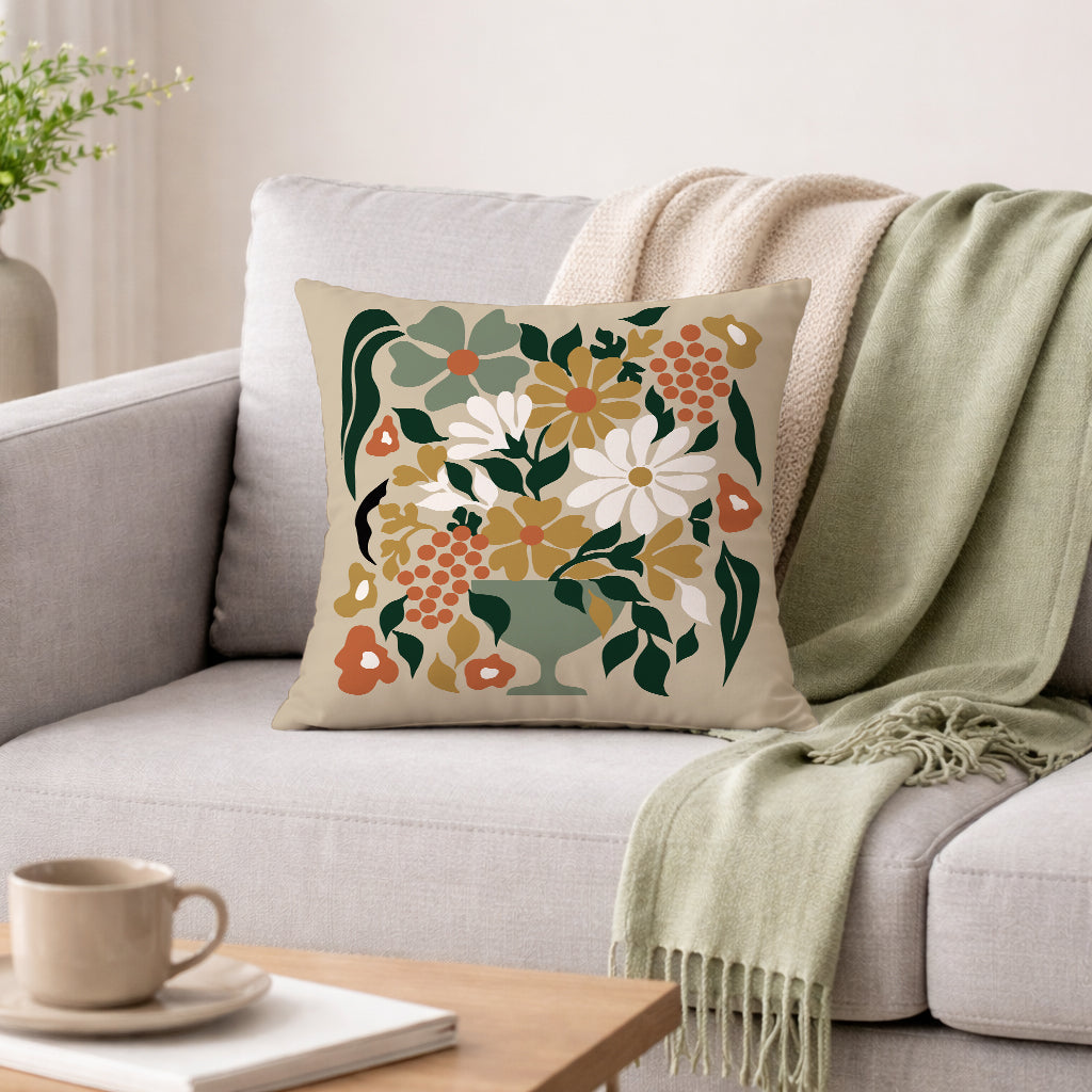 Evmila Çiçek Desenli Kırlent Kılıfı