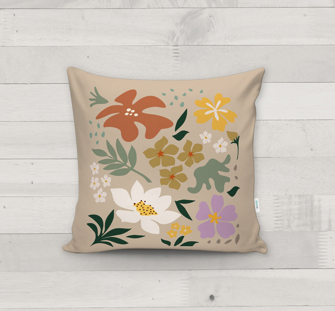 Evmila Çiçek Desenli Kırlent Kılıfı