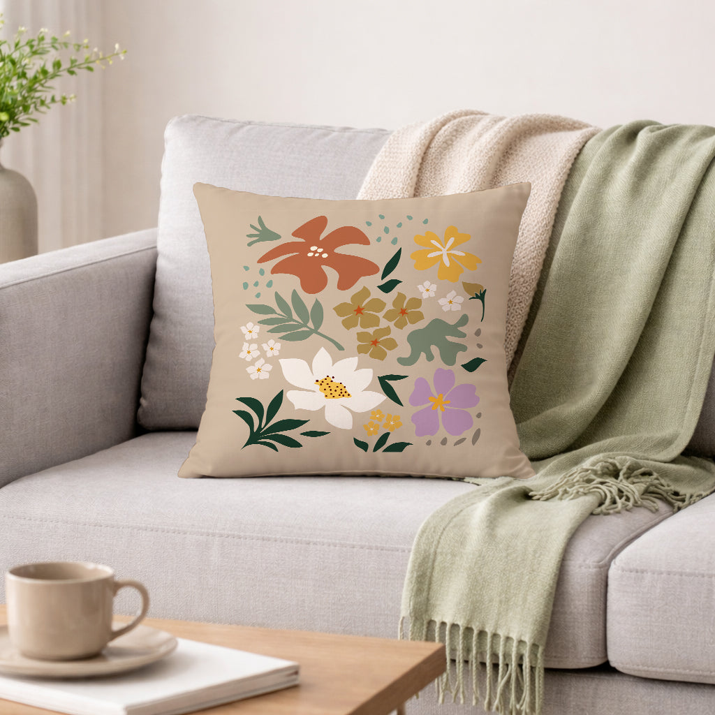 Evmila Çiçek Desenli Kırlent Kılıfı