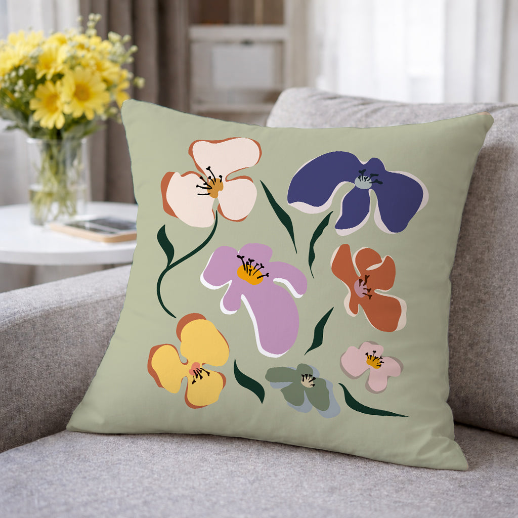 Evmila Çiçek Desenli Kırlent Kılıfı