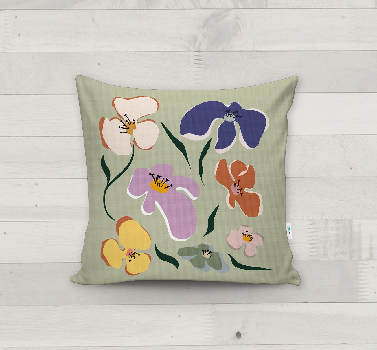 Evmila Çiçek Desenli Kırlent Kılıfı