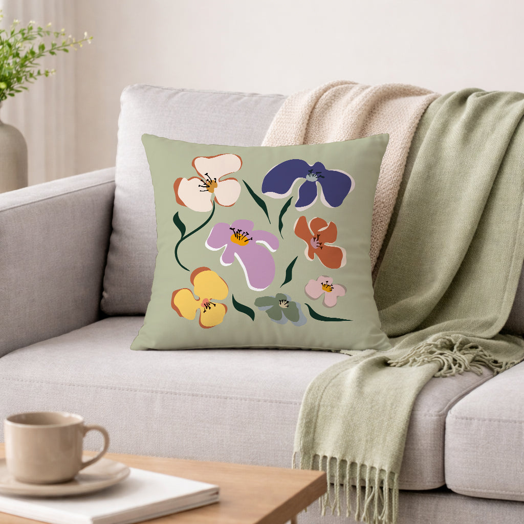 Evmila Çiçek Desenli Kırlent Kılıfı