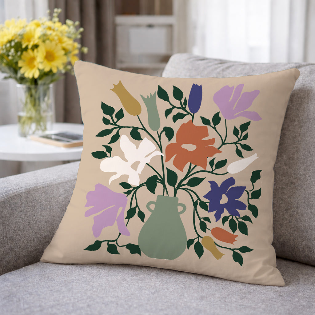 Evmila Çiçek Desenli Kırlent Kılıfı