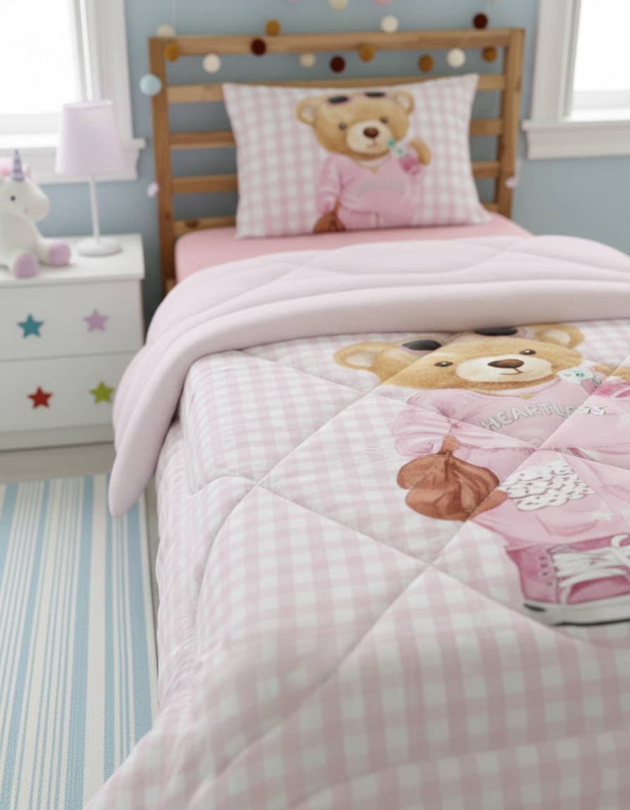 Evmila Bow Tie Patterned Plush Sleeping Set (Pink Plush)