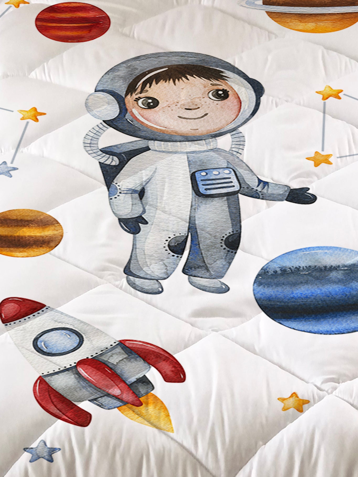 Evmila Astronot Desenli Kapitoneli Yorgan