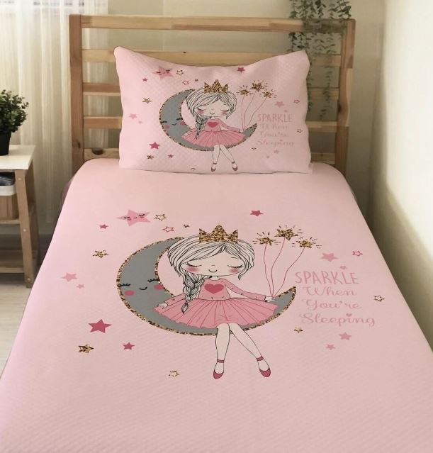 Evmila Pembe Ay Kız  Desenli Pike