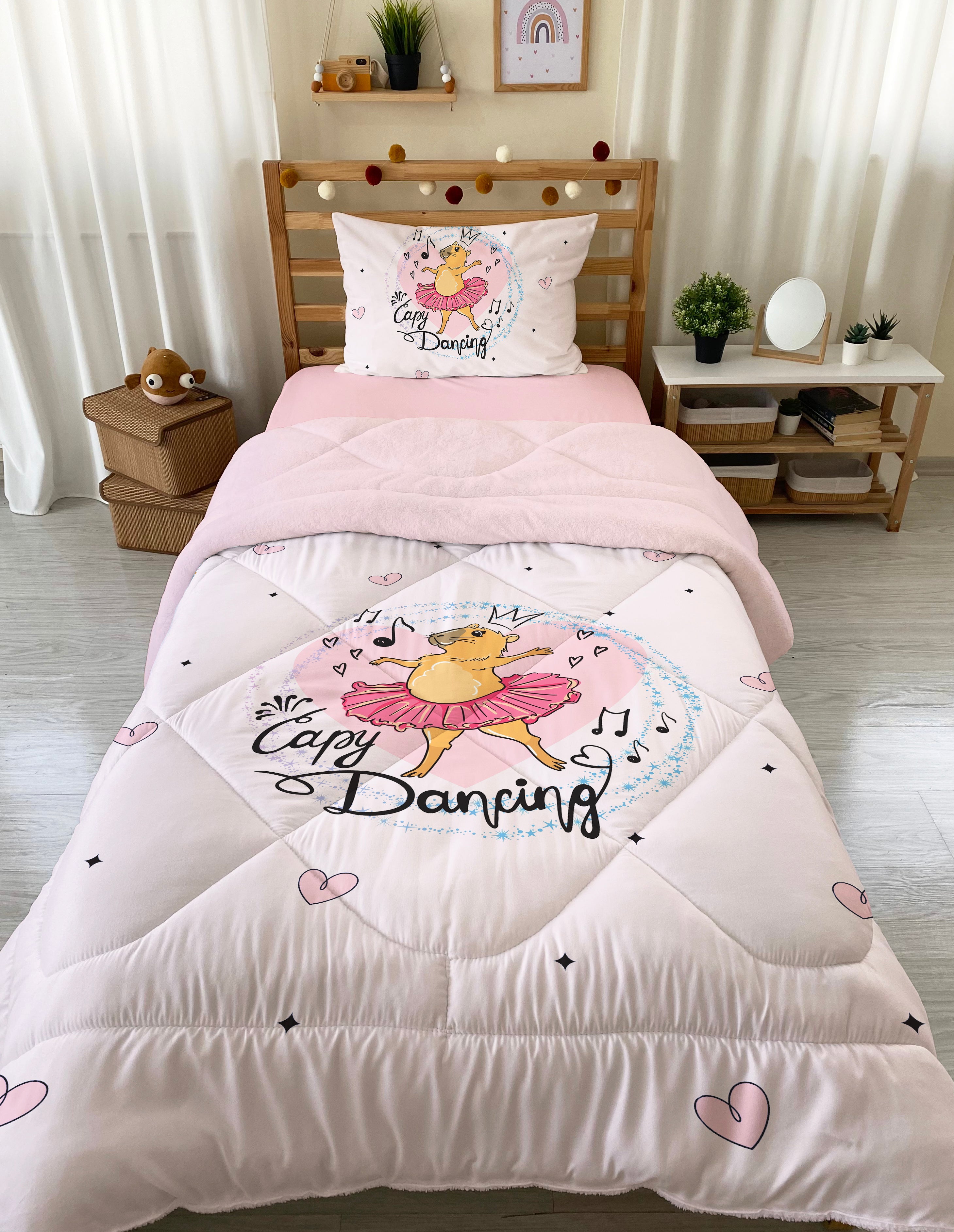 Evmila Capybara Desenli Peluş Uyku Seti (Pembe Peluş)