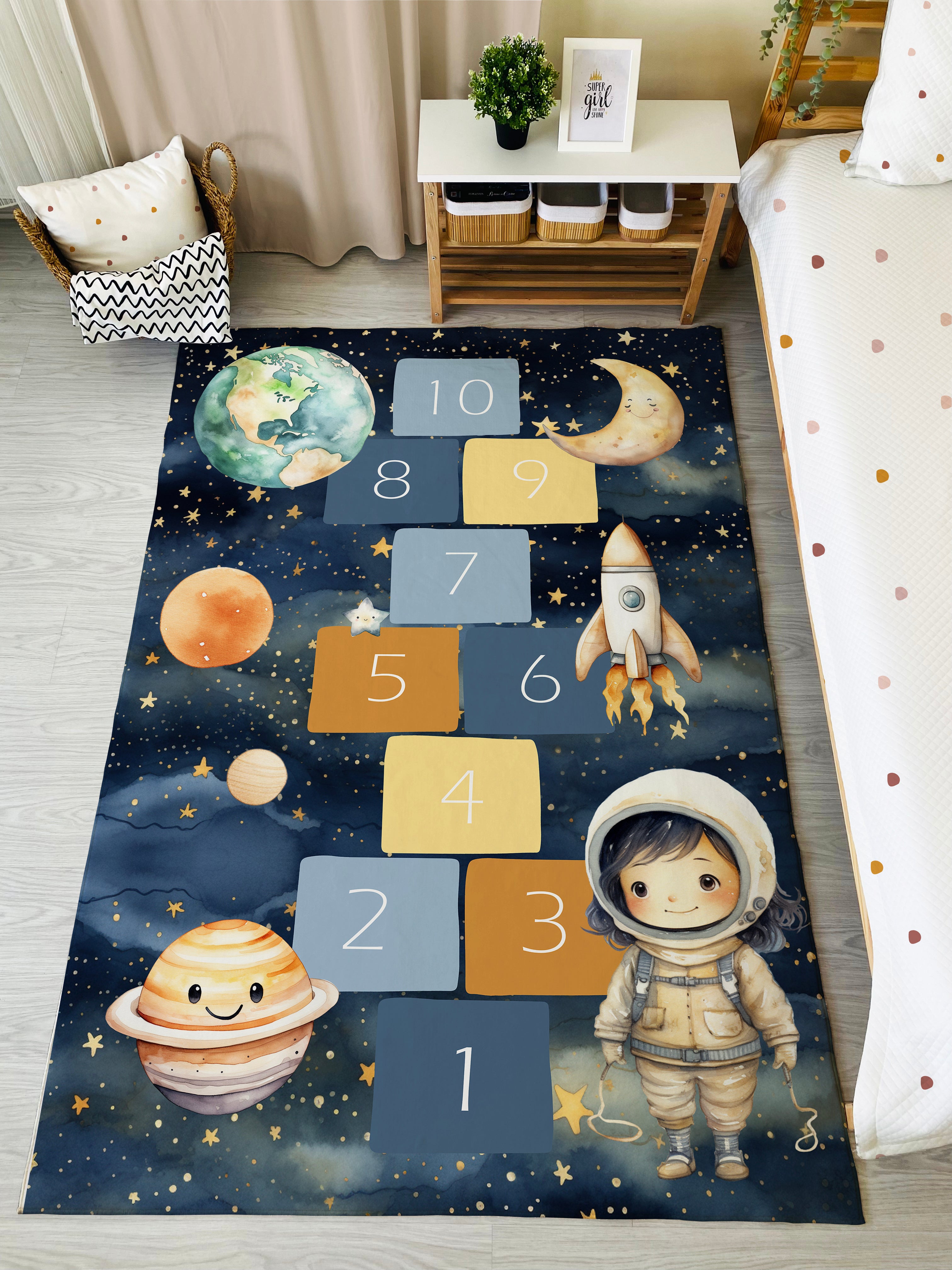 Evmila Astronot Desenli Çocuk Halısı