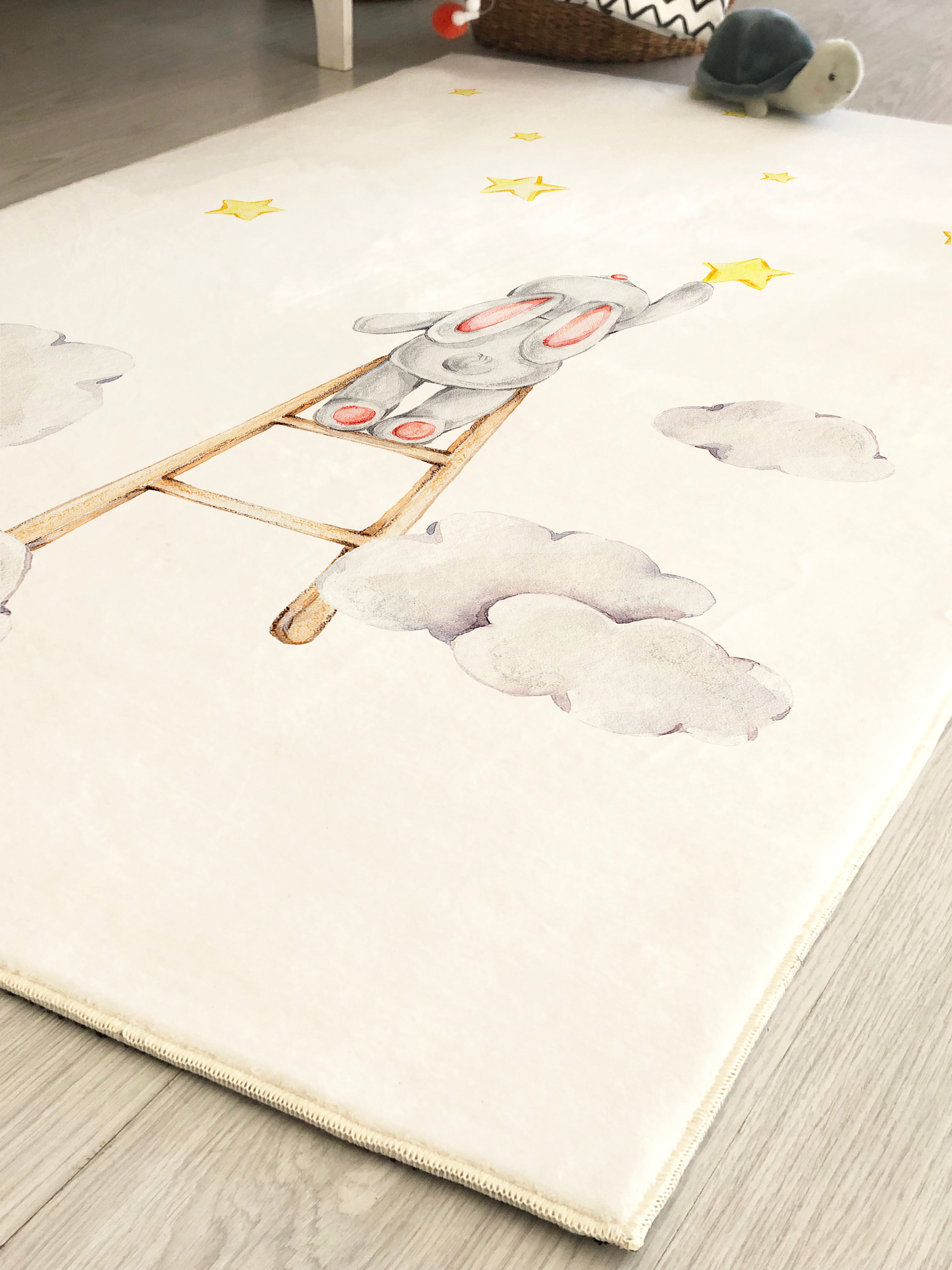 Evmila Suluboya Sevimli Tavşan Desenli Çocuk Halısı