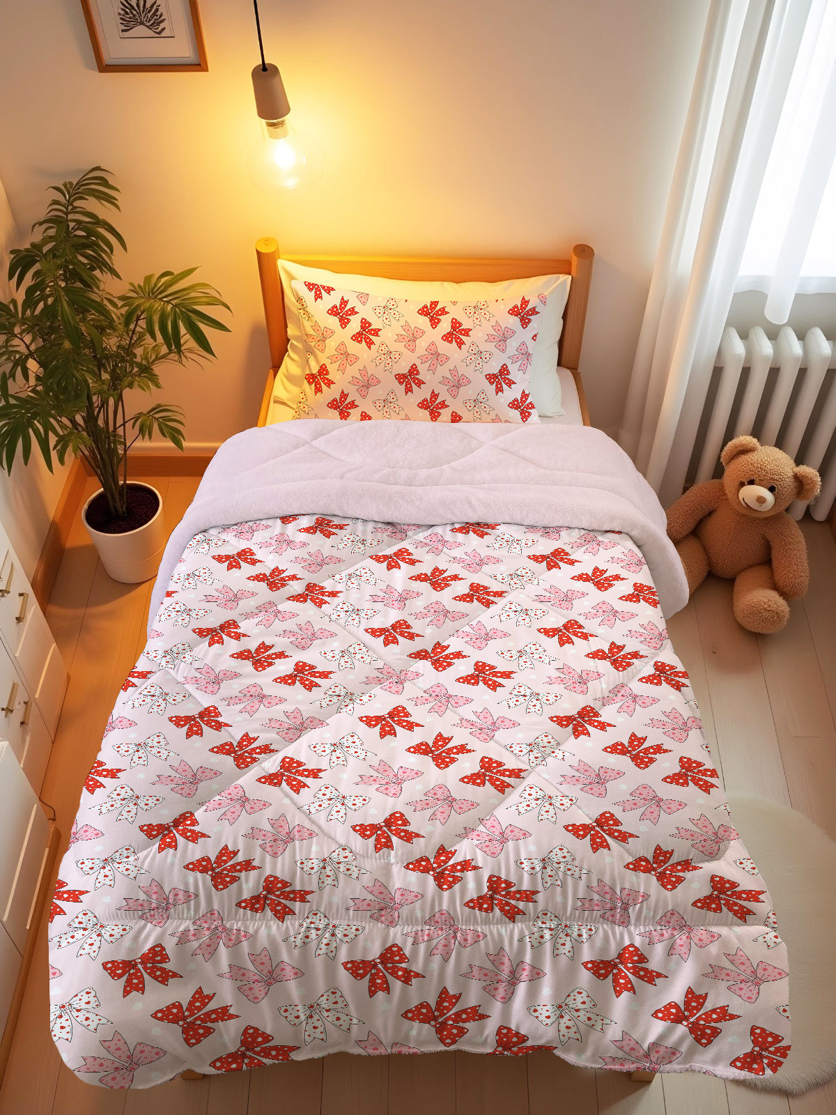 Evmila Kurdele Desenli Peluş Uyku Seti (Pembe Peluş)