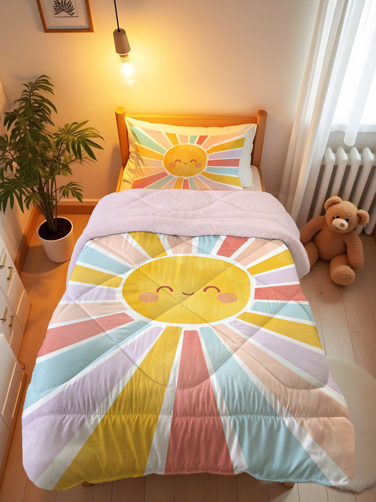 Evmila Güneş Desenli Peluş Uyku Seti (Pembe Peluş)