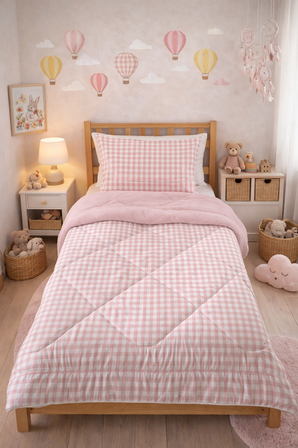 Evmila Pötikare Desenli Peluş Uyku Seti (Pembe Peluş)