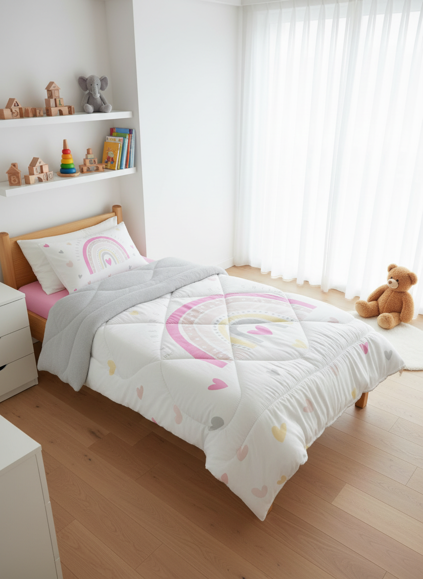 Evmila Rainbow Patterned Plush Sleeping Set (Gray Plush)