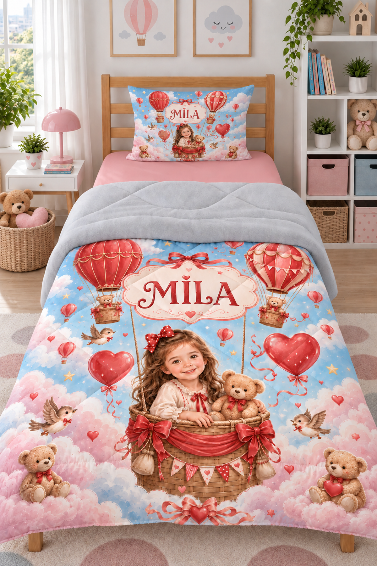 Evmila Cars and Road Patterned Plush Sleeping Set (Gray Plush)