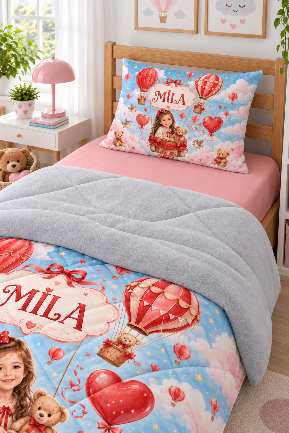 Evmila Cars and Road Patterned Plush Sleeping Set (Gray Plush)