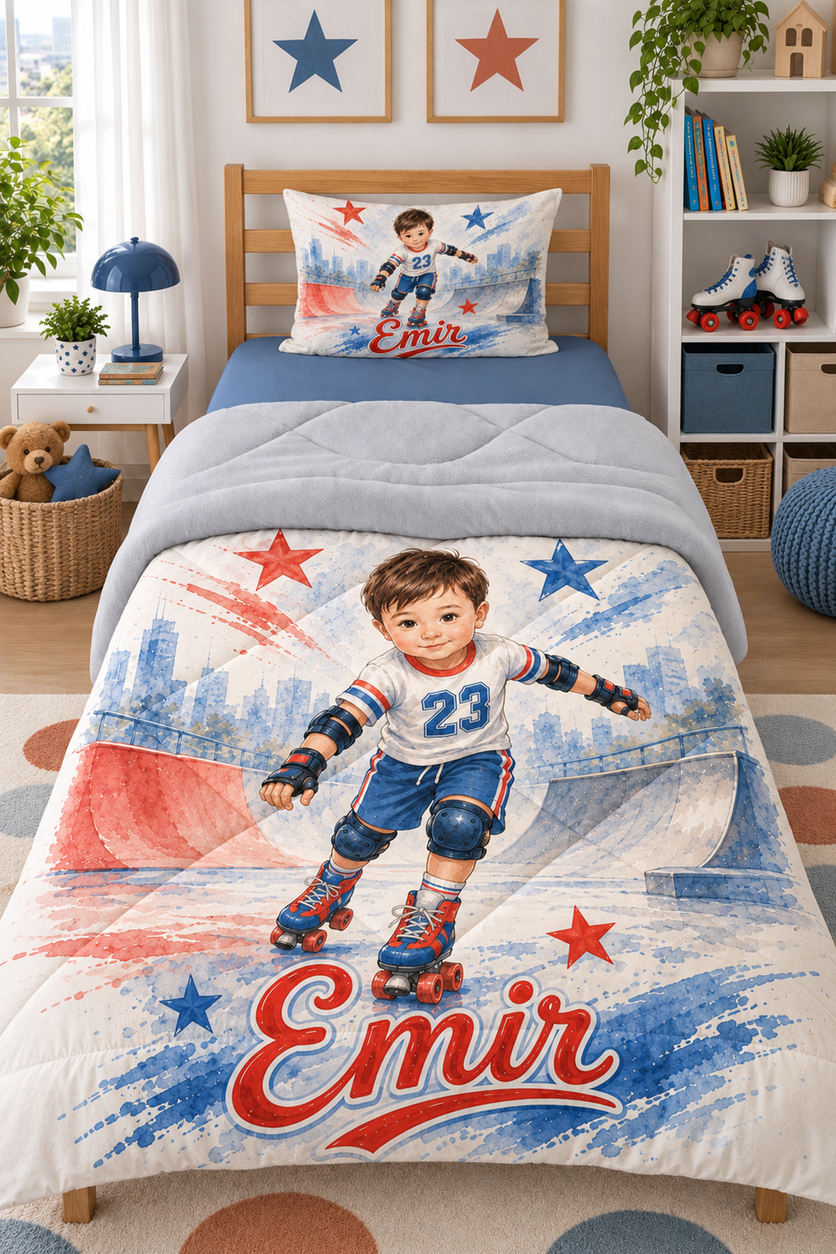 Evmila Cars and Road Patterned Plush Sleeping Set (Gray Plush)