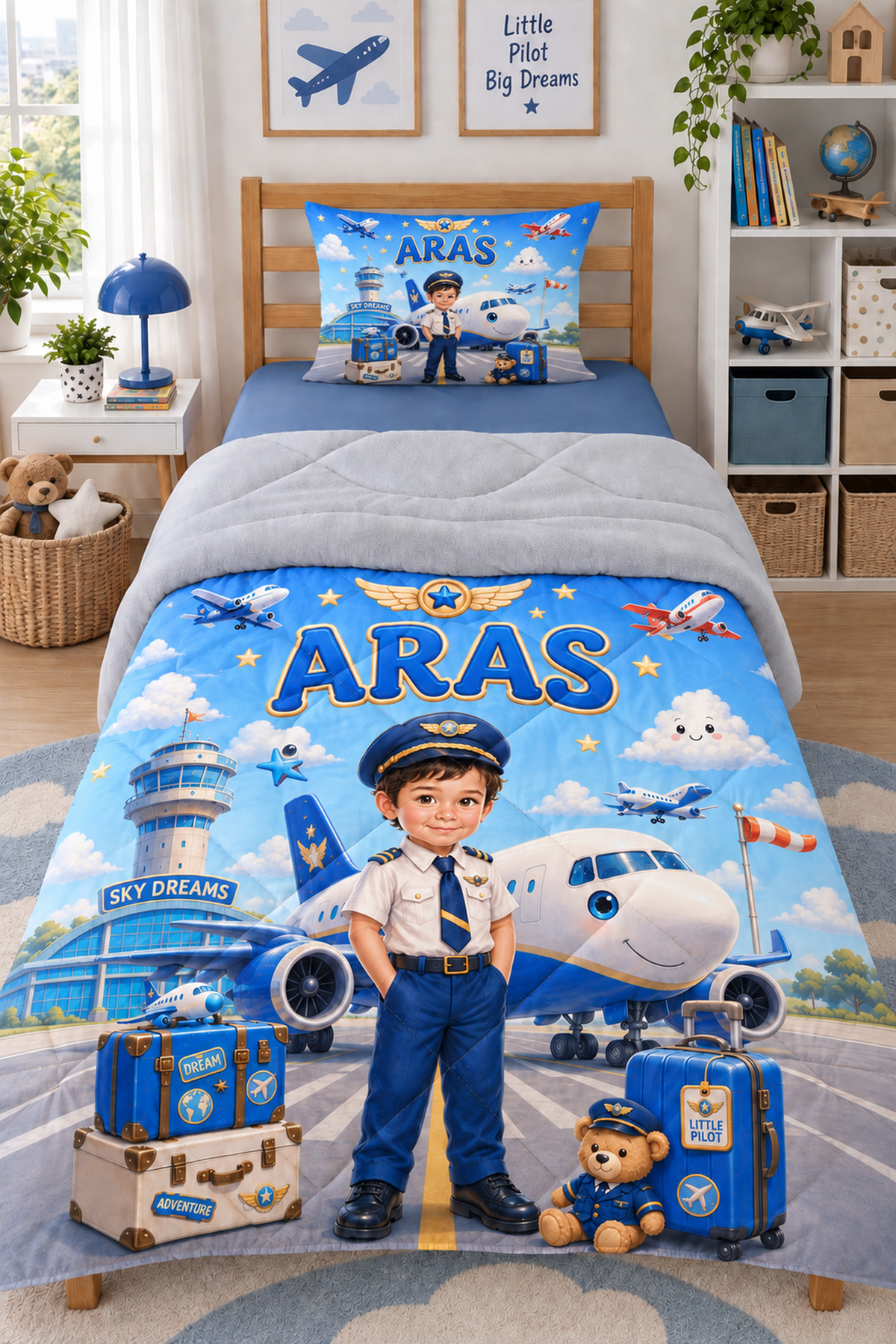 Evmila Cars and Road Patterned Plush Sleeping Set (Gray Plush)