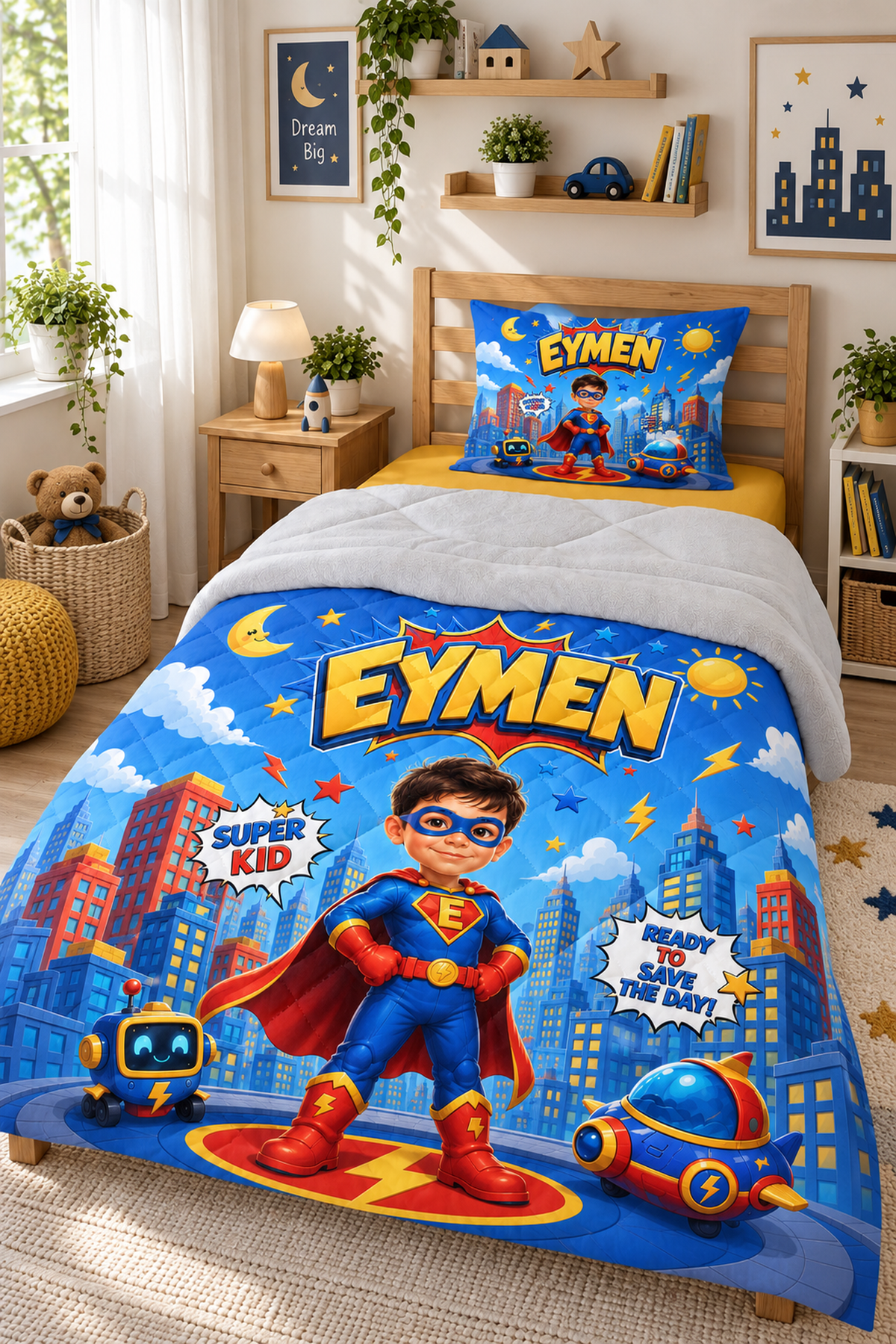 Evmila Cars and Road Patterned Plush Sleeping Set (Gray Plush)